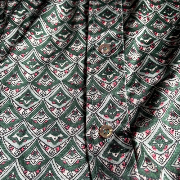 70s Wayne Rogers Shirt Nylon Designer Green Multiprint zipper M Button Vintage - Picture 4 of 8